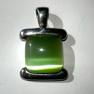 Sterling Silver Necklace Pendant, square with jade color stone.